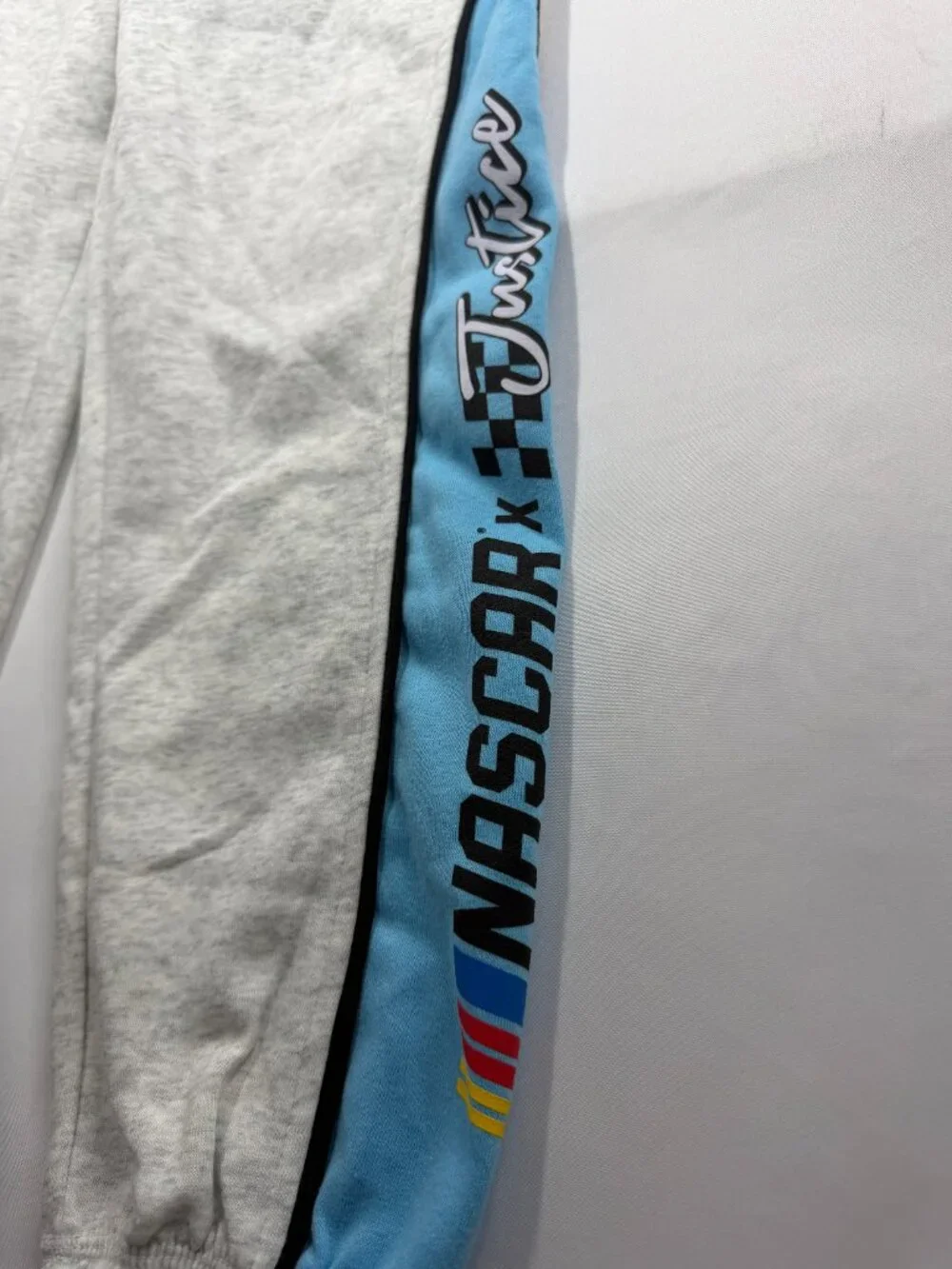 Justice NASCAR Girls Jogger Sweatpants Gray Blue Side Panel Size Small 7/8 NWT